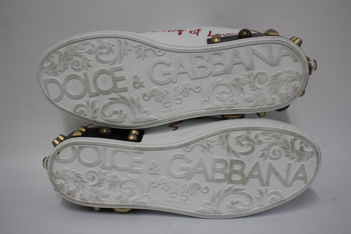 DOLCE & GABBANA Men's White Leather Portofino Embroidered Sneakers UK9 NEW