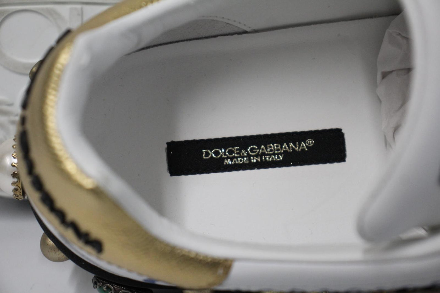 DOLCE & GABBANA Men's White Leather Portofino Embroidered Sneakers UK9 NEW