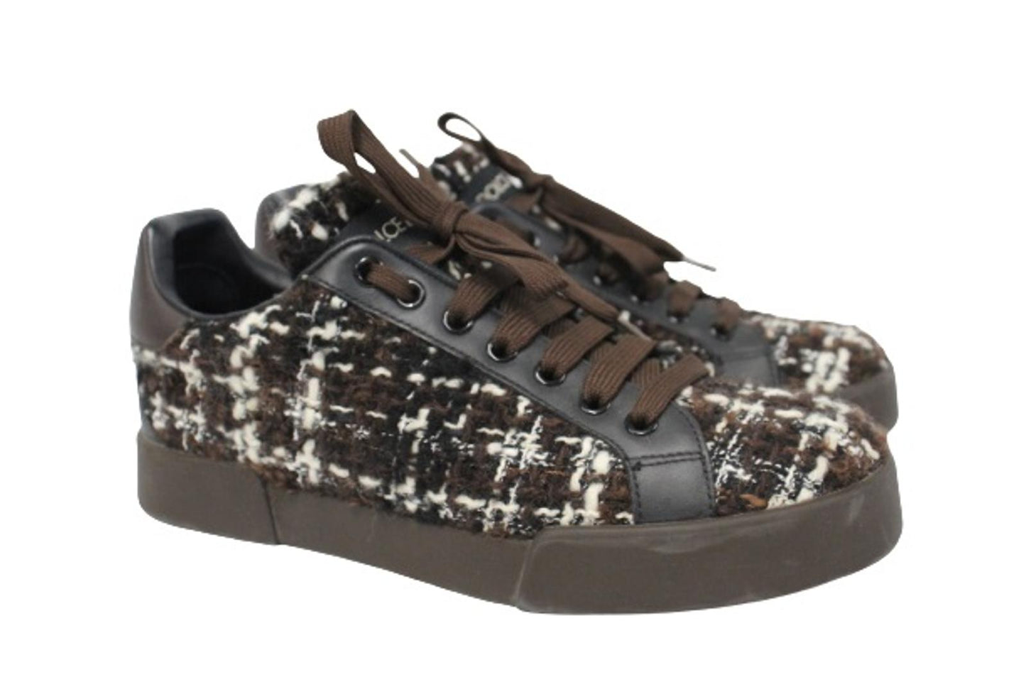 DOLCE & GABBANA Ladies Brown Portofino Tweed Sneakers Trainers EU38 UK5 NEW