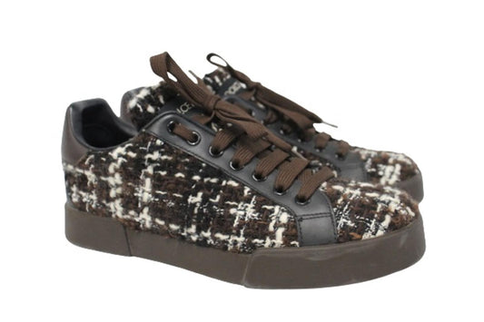 DOLCE & GABBANA Ladies Brown Portofino Tweed Sneakers Trainers EU38 UK5 NEW