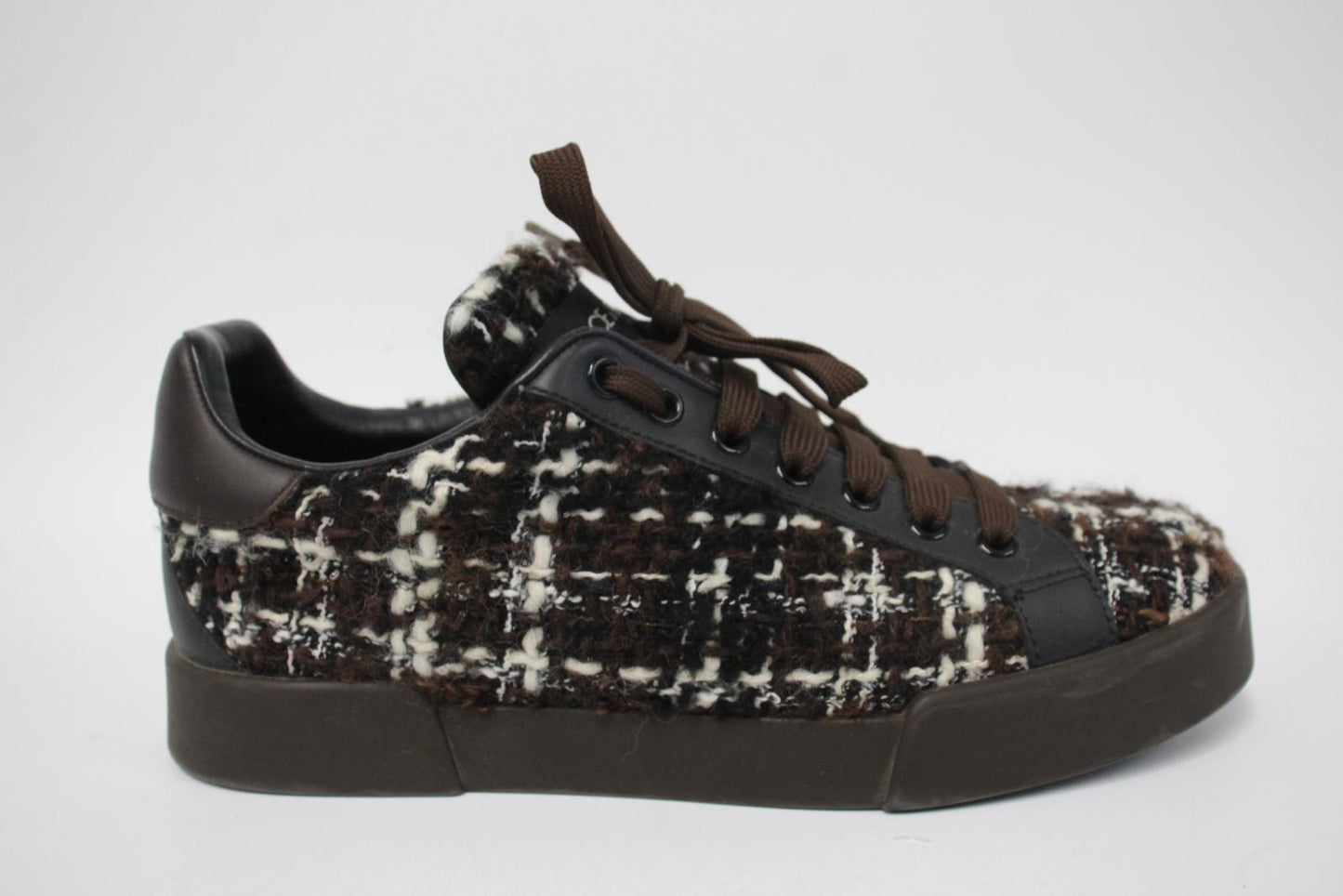 DOLCE & GABBANA Ladies Brown Portofino Tweed Sneakers Trainers EU38 UK5 NEW