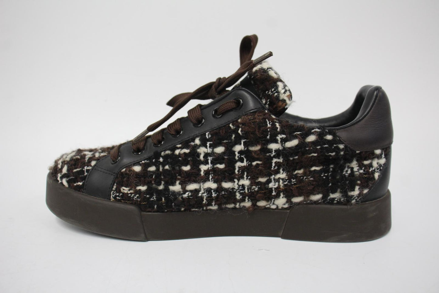 DOLCE & GABBANA Ladies Brown Portofino Tweed Sneakers Trainers EU38 UK5 NEW