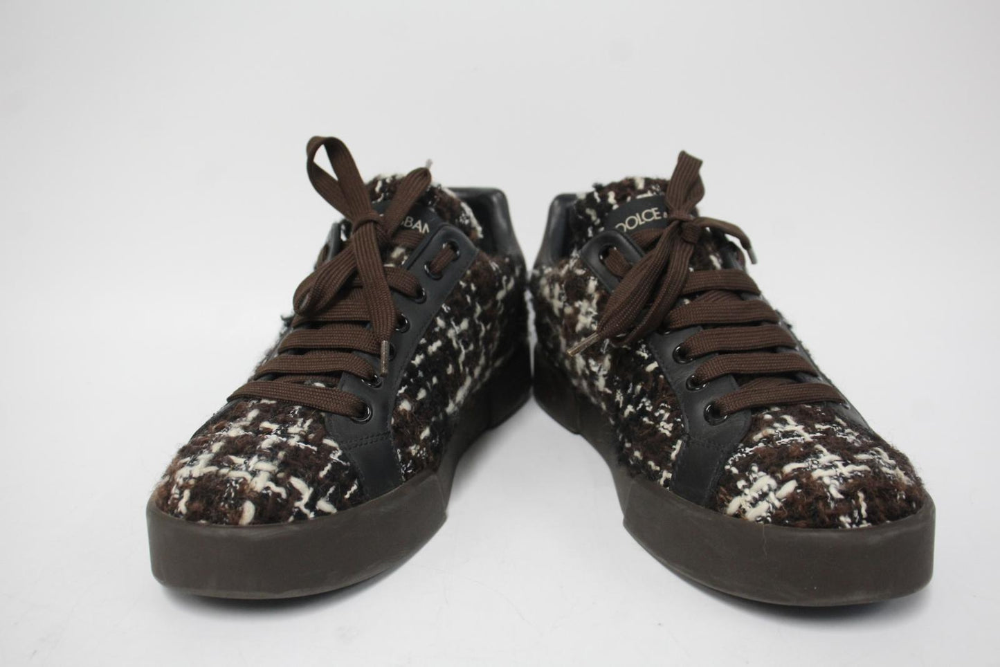 DOLCE & GABBANA Ladies Brown Portofino Tweed Sneakers Trainers EU38 UK5 NEW