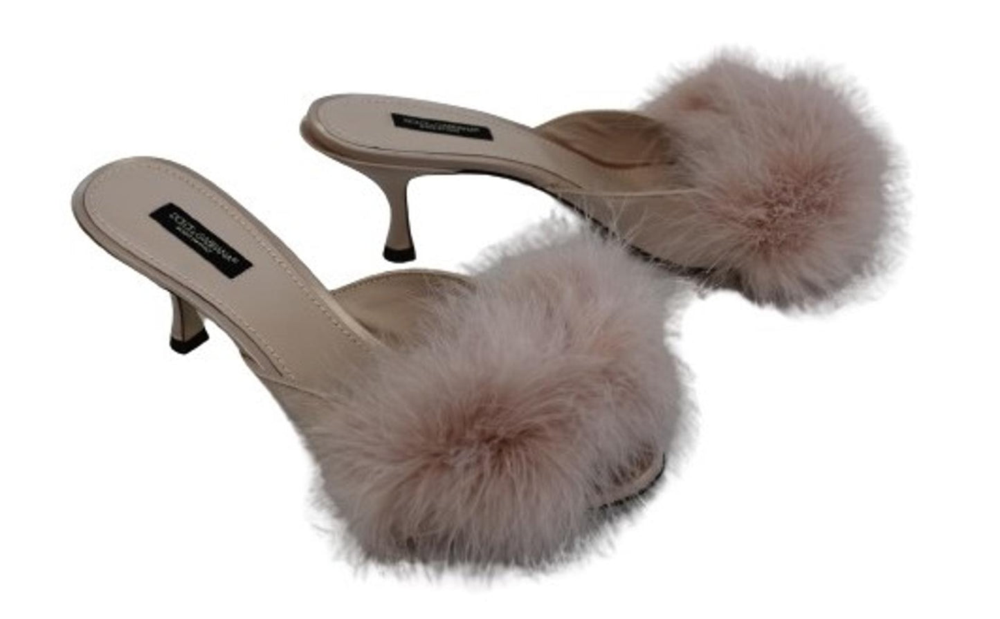 DOLCE & GABBANA Ladies Pink Satin Feather Trim Keira Mules EU38.5 UK5.5 NEW