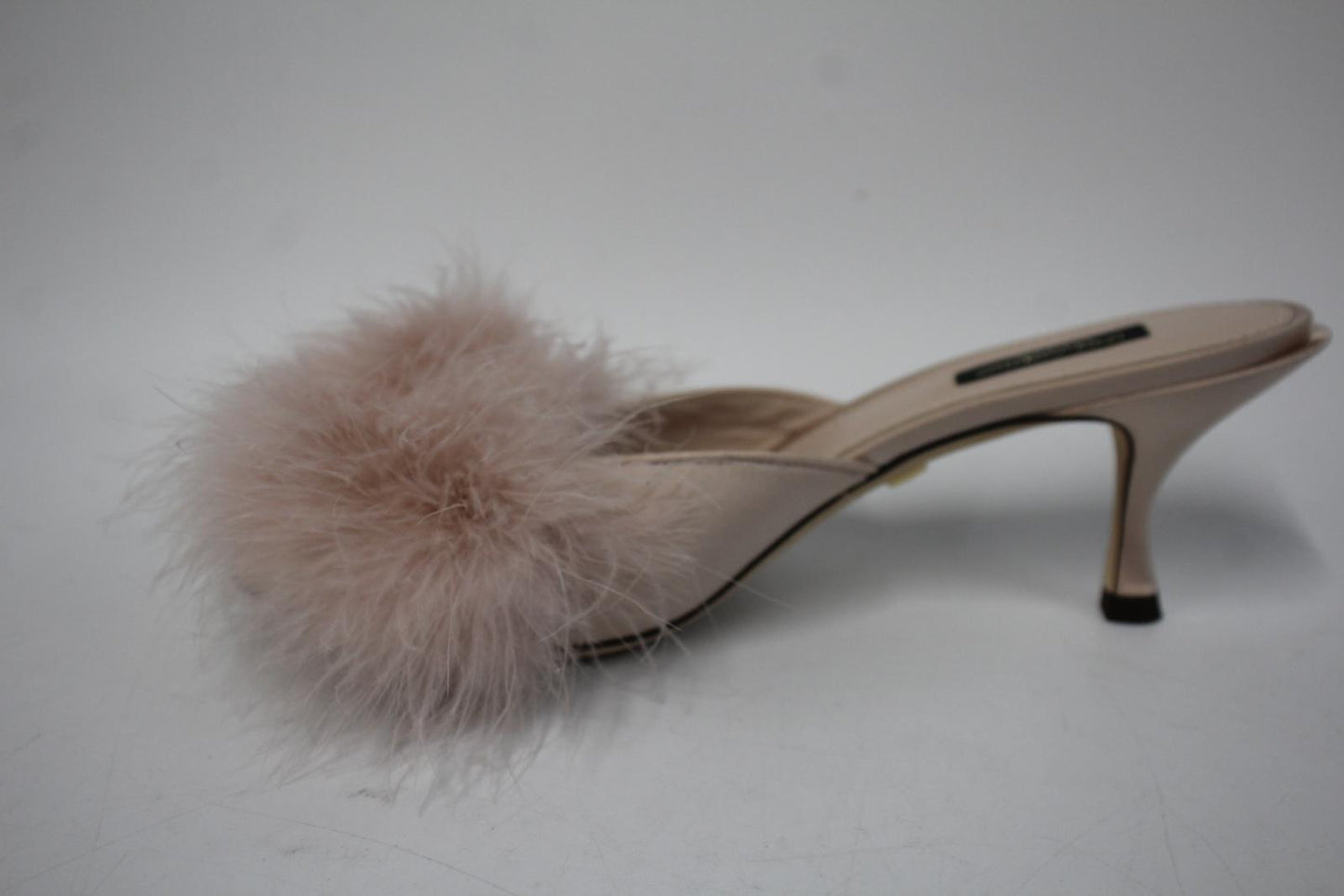 DOLCE & GABBANA Ladies Pink Satin Feather Trim Keira Mules EU38.5 UK5.5 NEW