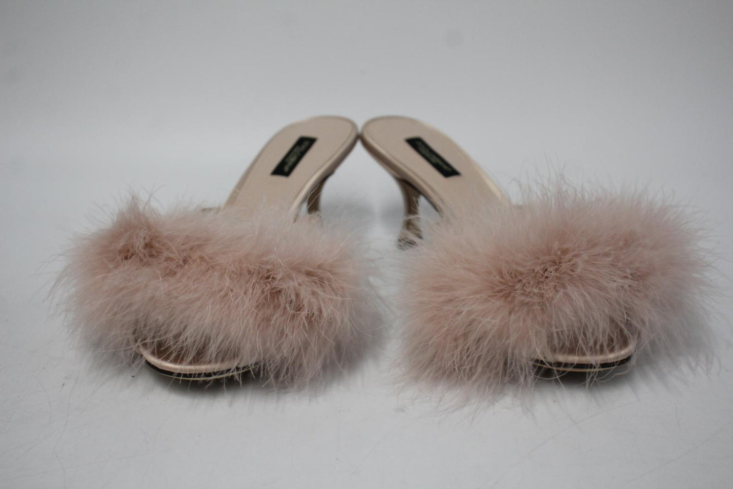DOLCE & GABBANA Ladies Pink Satin Feather Trim Keira Mules EU38.5 UK5.5 NEW