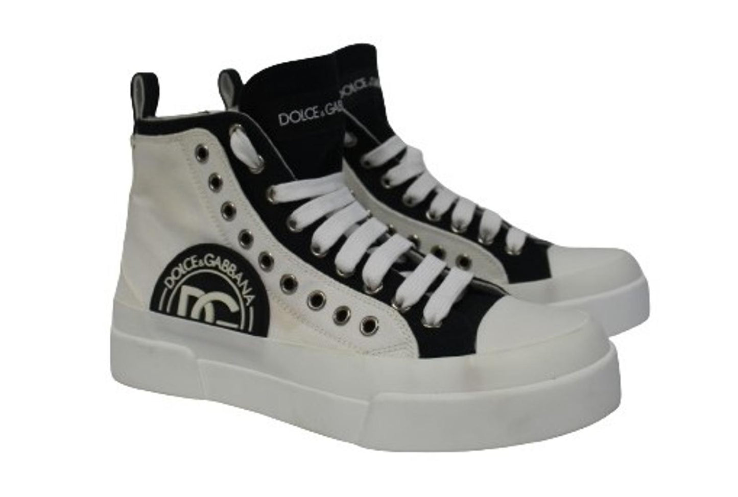 DOLCE & GABBANA White Cotton & Leather Portofino Light Sneakers EU39 UK6 NEW