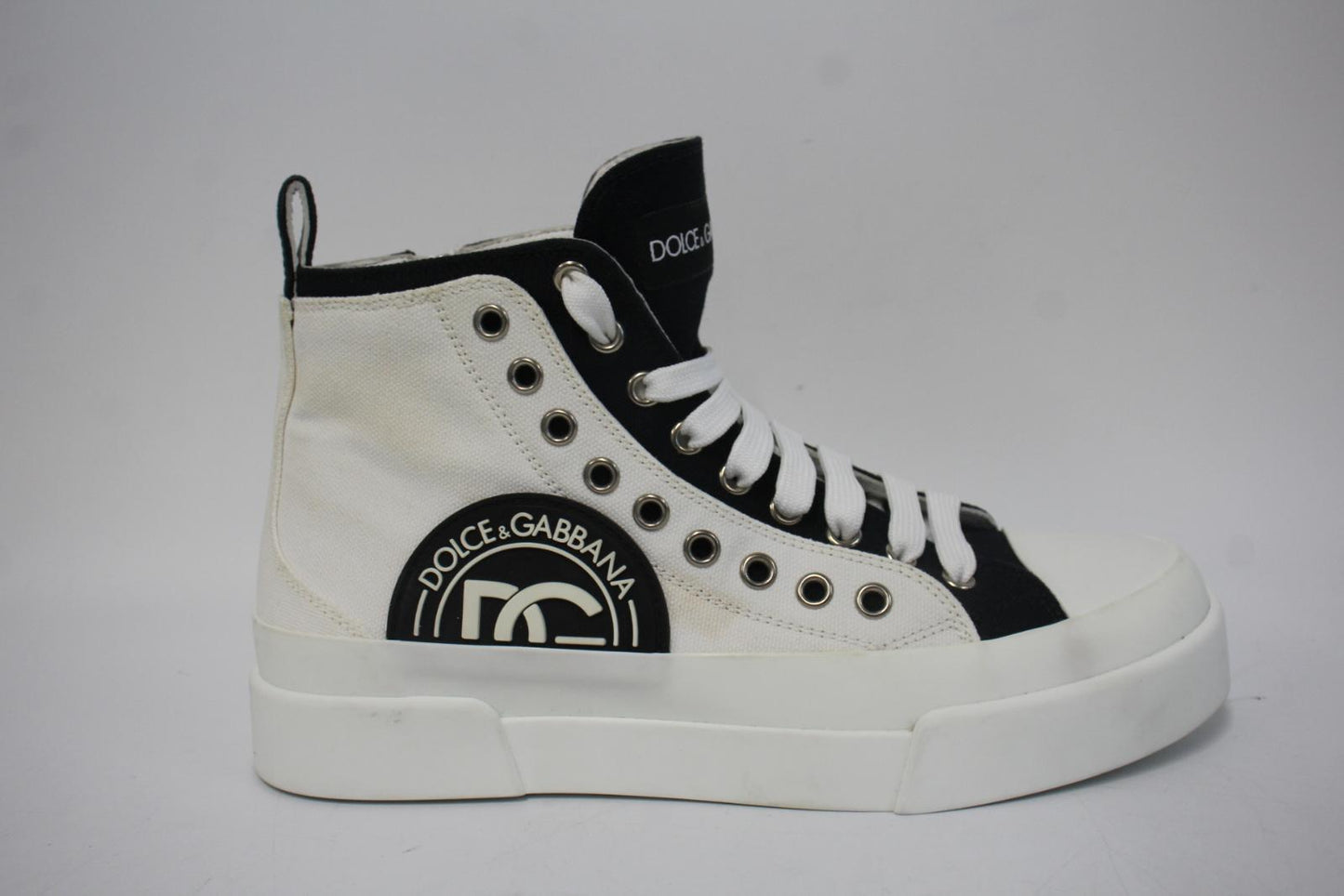 DOLCE & GABBANA White Cotton & Leather Portofino Light Sneakers EU39 UK6 NEW