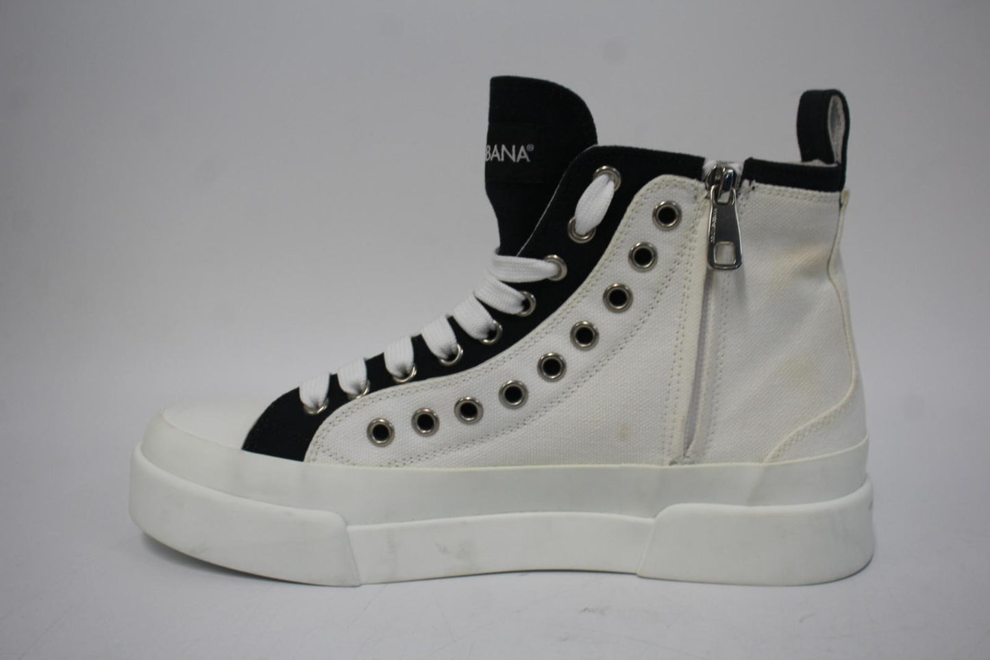 DOLCE & GABBANA White Cotton & Leather Portofino Light Sneakers EU39 UK6 NEW