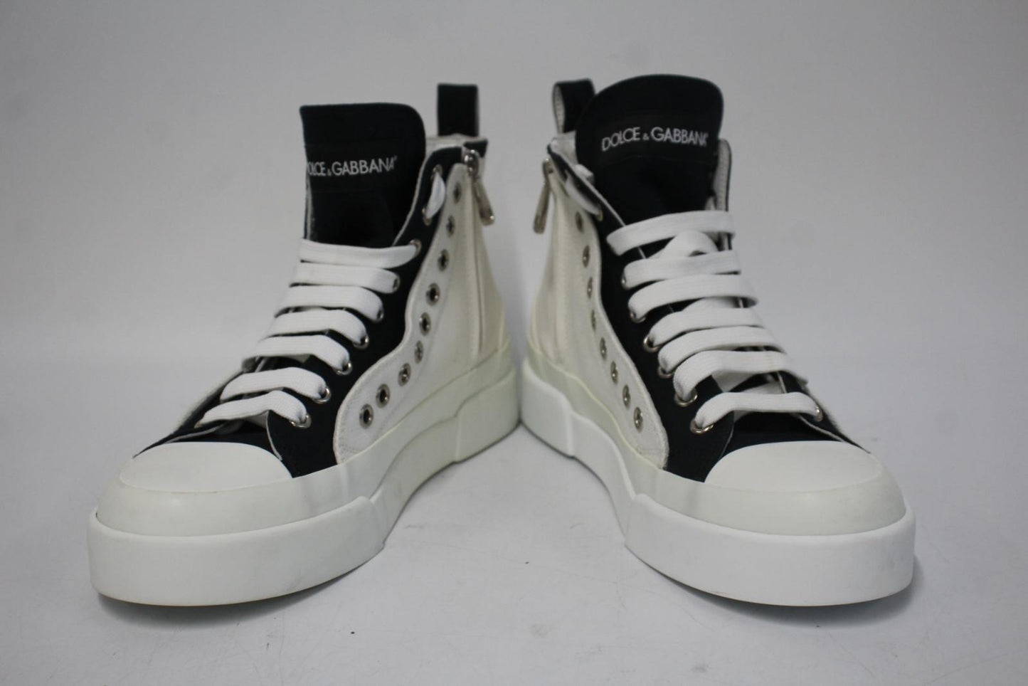 DOLCE & GABBANA White Cotton & Leather Portofino Light Sneakers EU39 UK6 NEW