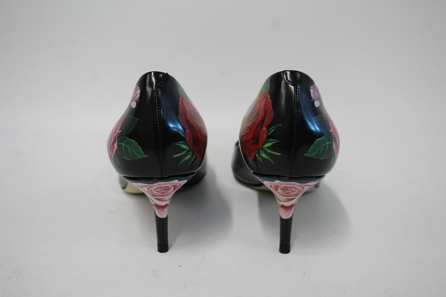 DOLCE & GABBANA Ladies Black Leather Floral Crystal Toe Shoes EU39 UK6 NEW