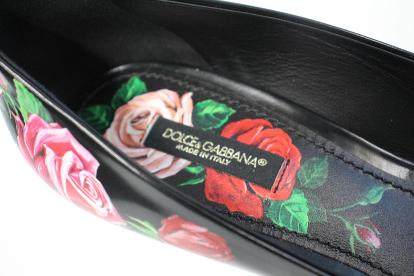 DOLCE & GABBANA Ladies Black Leather Floral Crystal Toe Shoes EU39 UK6 NEW