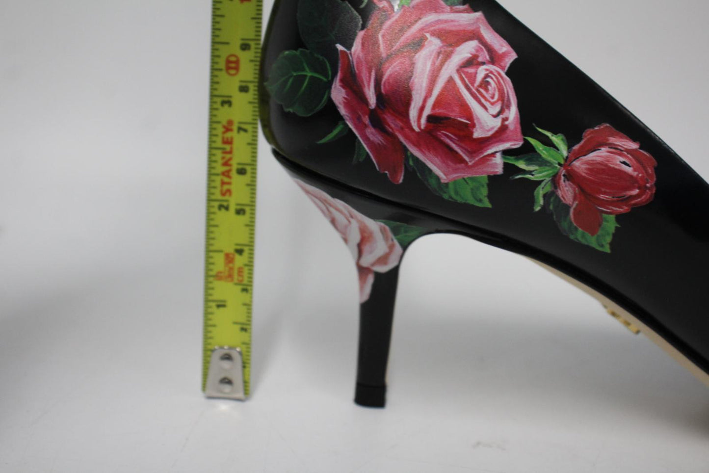 DOLCE & GABBANA Ladies Black Leather Floral Crystal Toe Shoes EU39 UK6 NEW