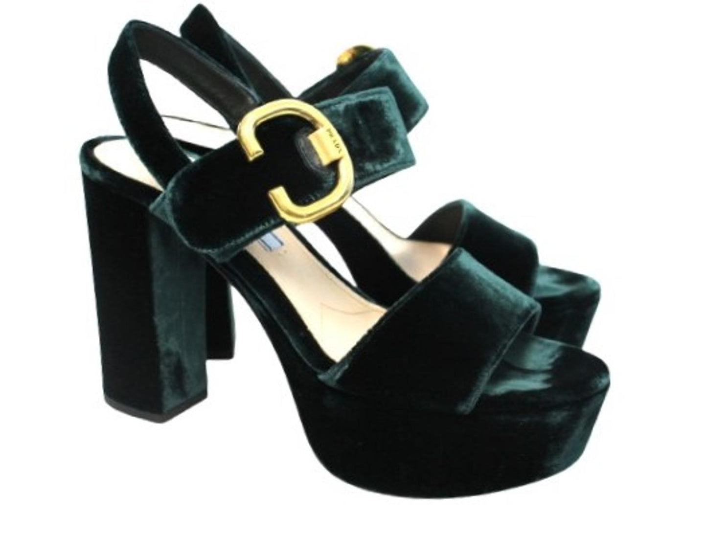 PRADA Ladies Bottle Green Velvet Ankle Strap Platform Sandals EU36 UK3 NEW