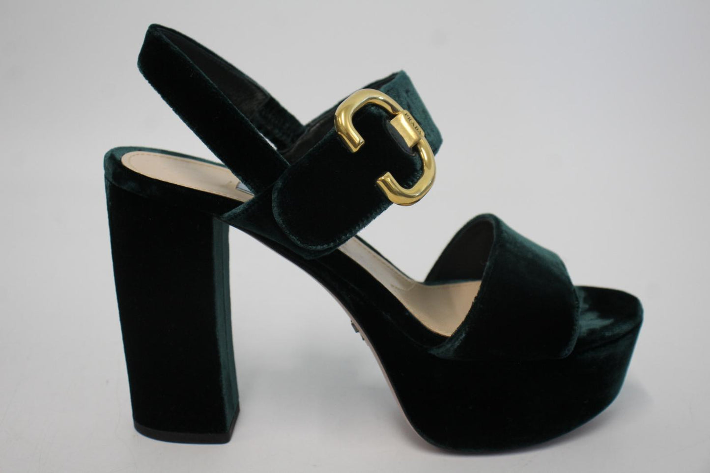 PRADA Ladies Bottle Green Velvet Ankle Strap Platform Sandals EU36 UK3 NEW