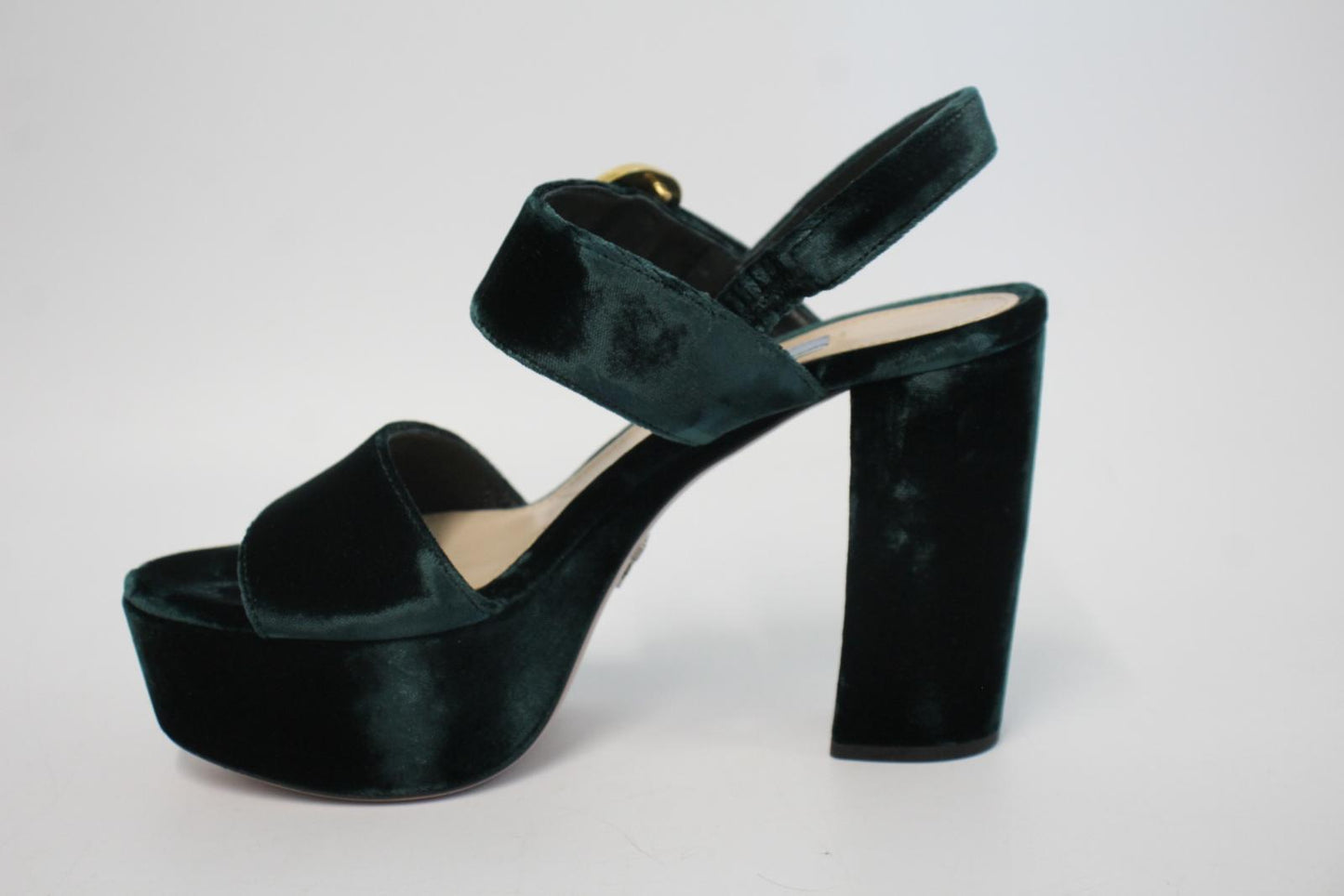 PRADA Ladies Bottle Green Velvet Ankle Strap Platform Sandals EU36 UK3 NEW
