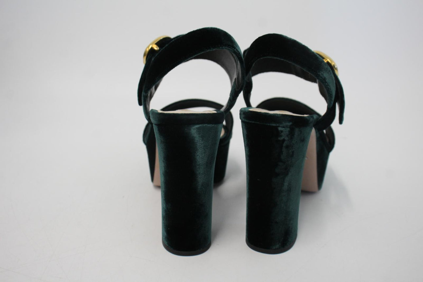 PRADA Ladies Bottle Green Velvet Ankle Strap Platform Sandals EU36 UK3 NEW