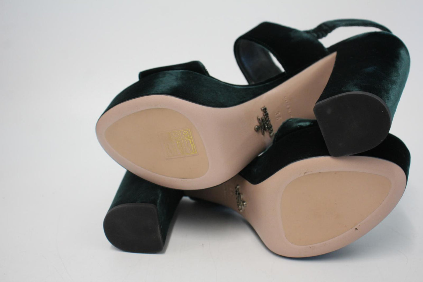 PRADA Ladies Bottle Green Velvet Ankle Strap Platform Sandals EU36 UK3 NEW