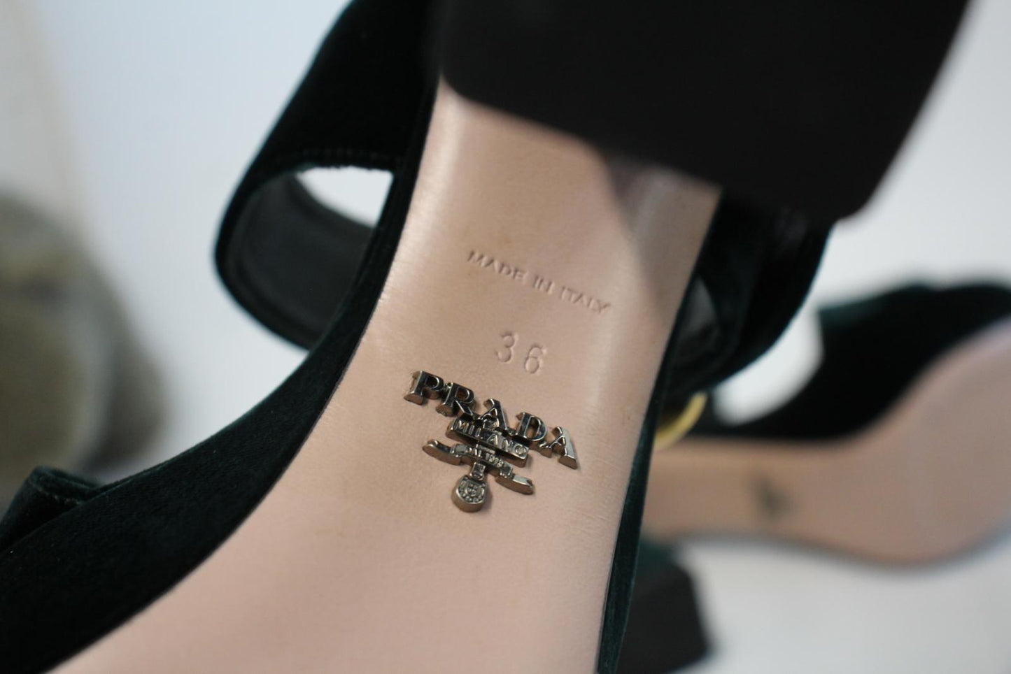 PRADA Ladies Bottle Green Velvet Ankle Strap Platform Sandals EU36 UK3 NEW