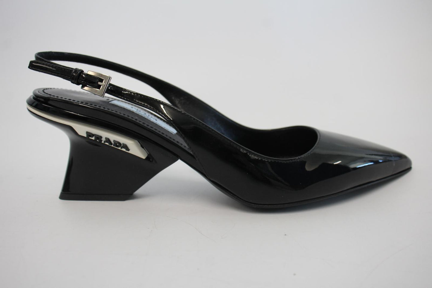 PRADA Ladies Black Patent Leather Pointed Toe Slingback Pumps EU37 UK4 NEW