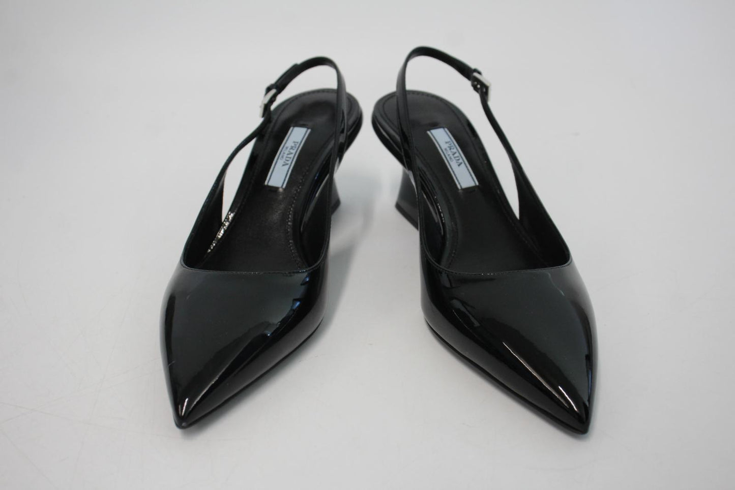 PRADA Ladies Black Patent Leather Pointed Toe Slingback Pumps EU37 UK4 NEW
