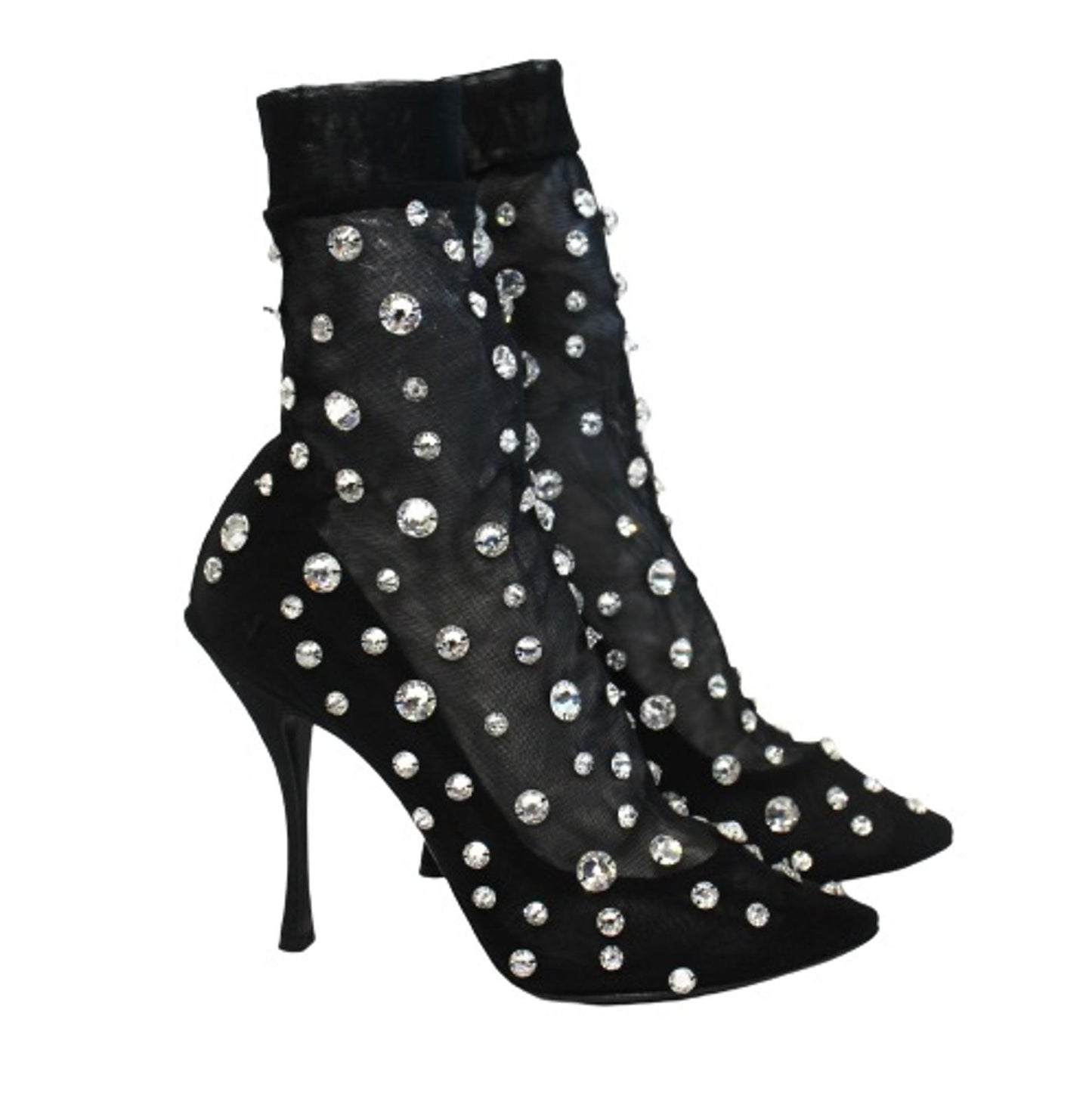 DOLCE & GABBNA Ladies Black Tulle Crystal Coco Bootie Pumps Shoes EU39 UK6 NEW