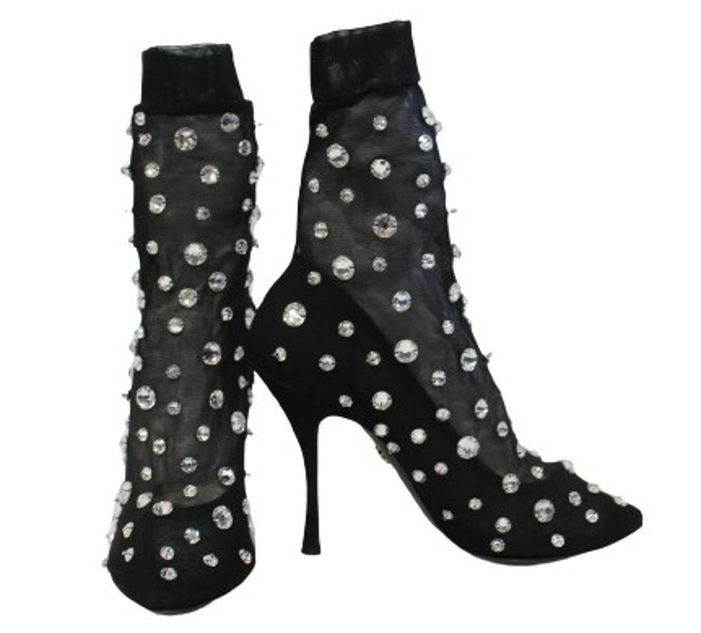 DOLCE & GABBNA Ladies Black Tulle Crystal Coco Bootie Pumps Shoes EU39 UK6 NEW