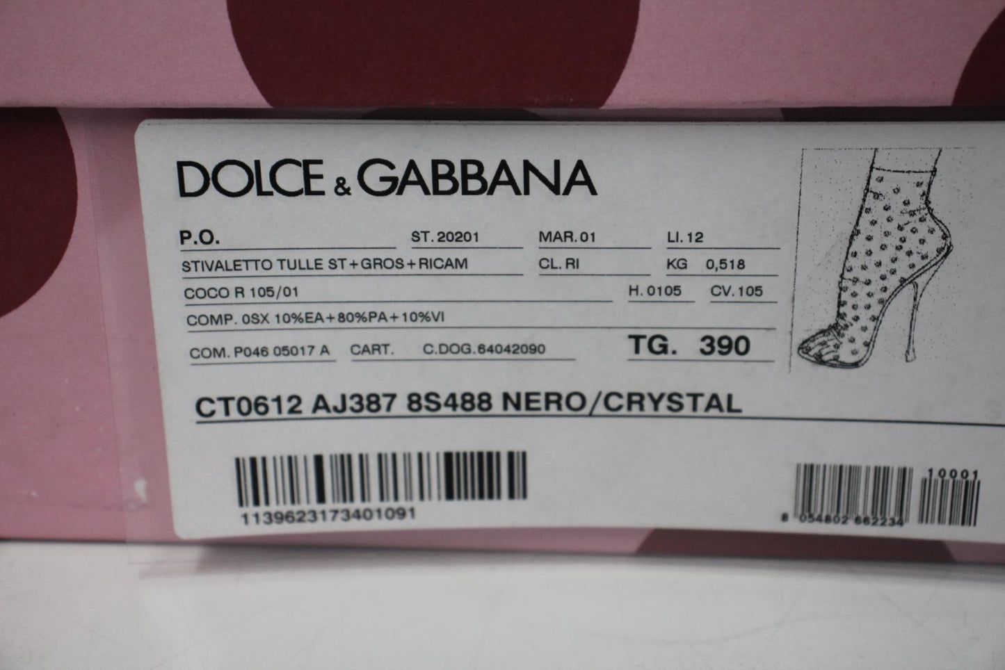 DOLCE & GABBNA Ladies Black Tulle Crystal Coco Bootie Pumps Shoes EU39 UK6 NEW