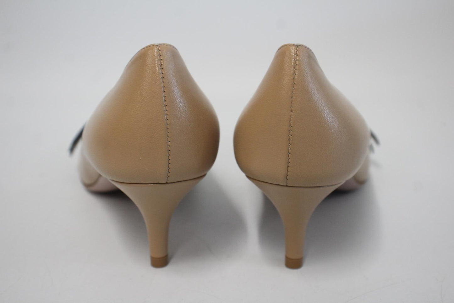 PRADA Ladies Tan Brown Leather Pointed Toe Kitten Heel Pumps Shoes EU38 UK5 NEW