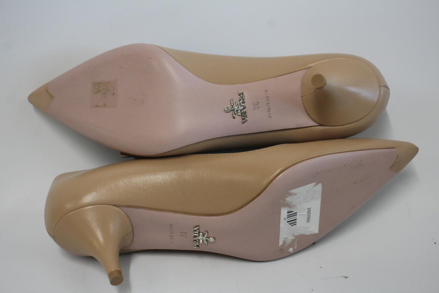 PRADA Ladies Tan Brown Leather Pointed Toe Kitten Heel Pumps Shoes EU38 UK5 NEW