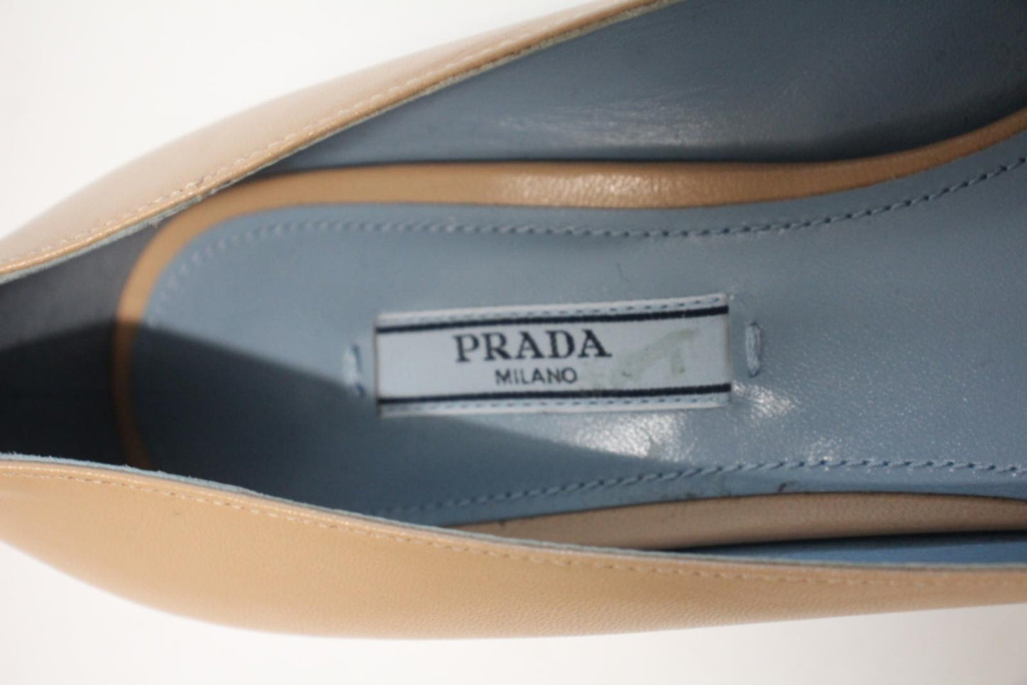PRADA Ladies Tan Brown Leather Pointed Toe Kitten Heel Pumps Shoes EU38 UK5 NEW