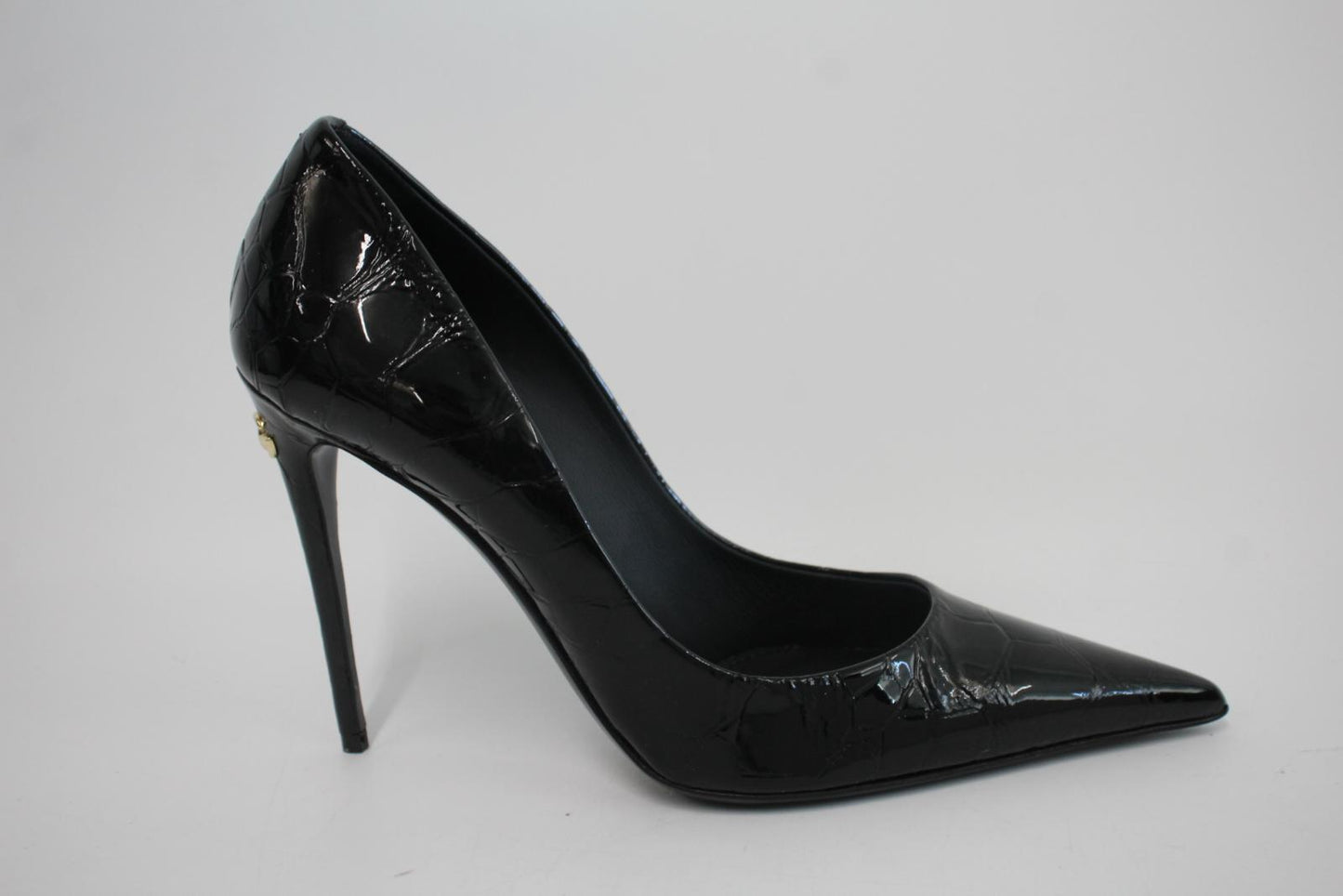 DOLCE & GABBANA Ladies Black Croc Print Patent Leather Pumps Shoes EU38 UK5 NEW