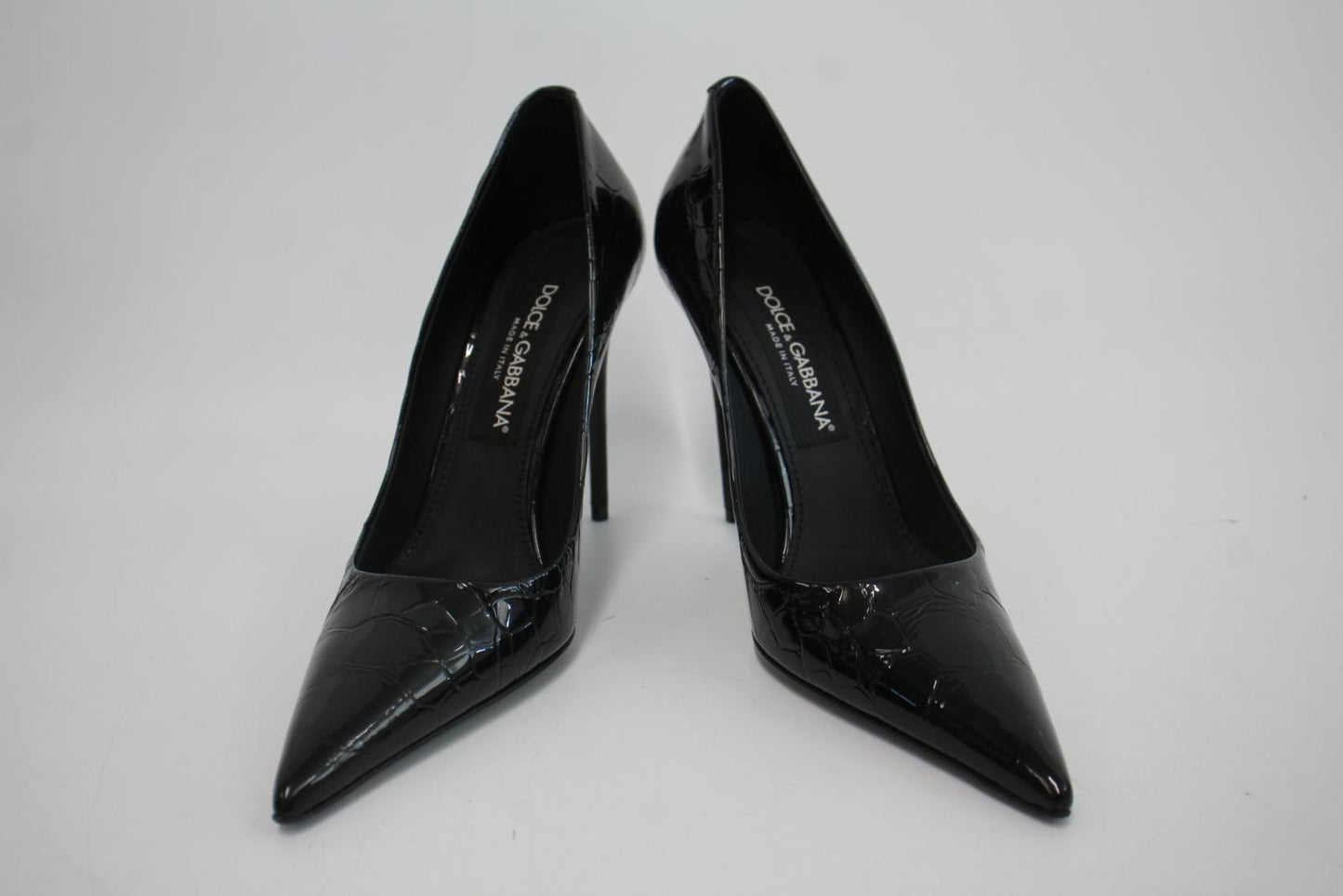 DOLCE & GABBANA Ladies Black Croc Print Patent Leather Pumps Shoes EU38 UK5 NEW