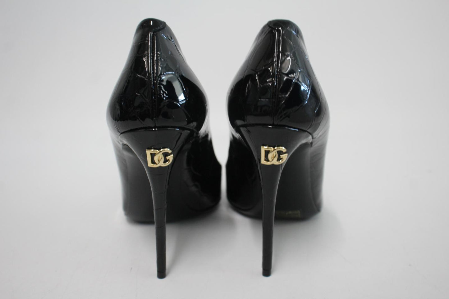 DOLCE & GABBANA Ladies Black Croc Print Patent Leather Pumps Shoes EU38 UK5 NEW