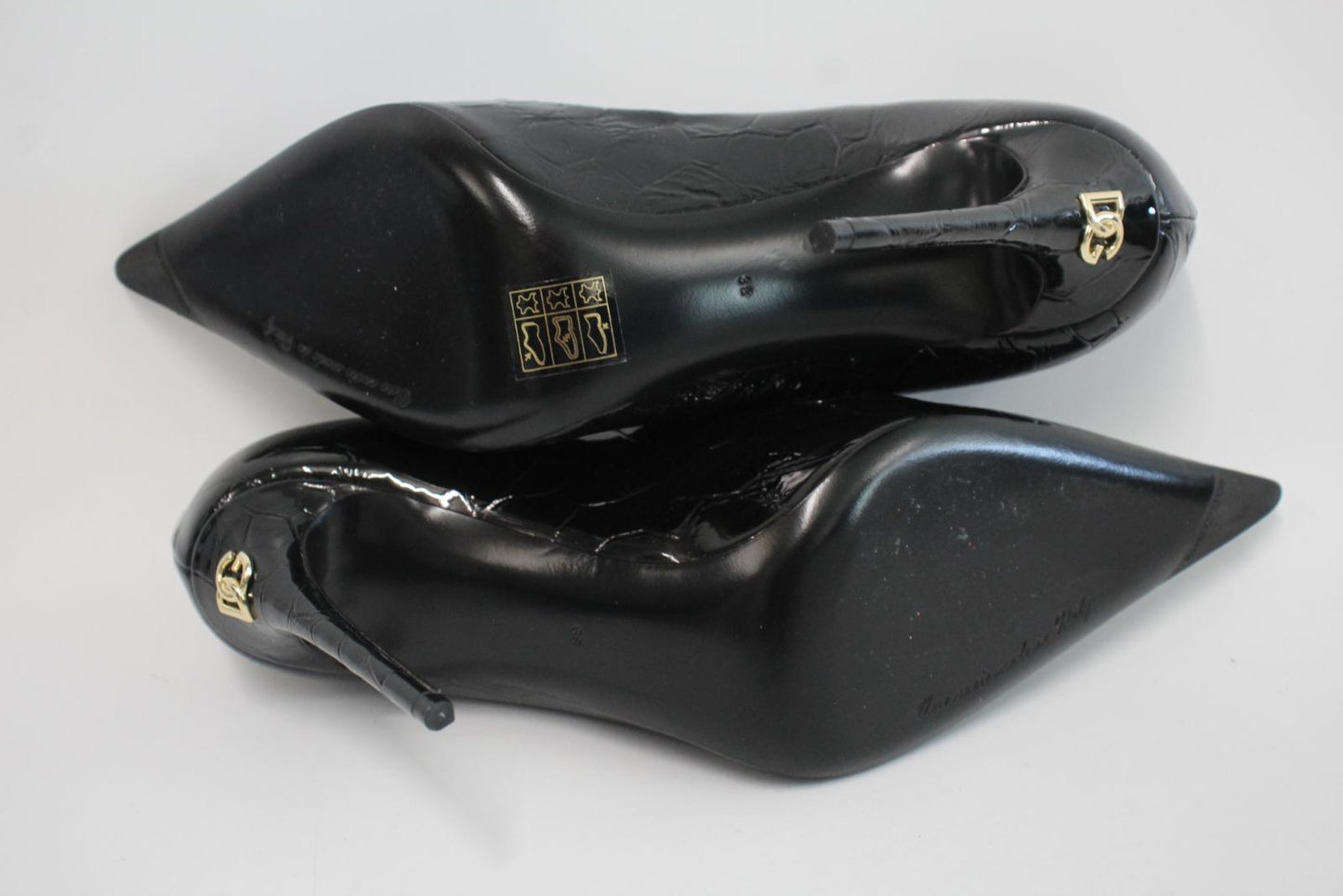 DOLCE & GABBANA Ladies Black Croc Print Patent Leather Pumps Shoes EU38 UK5 NEW