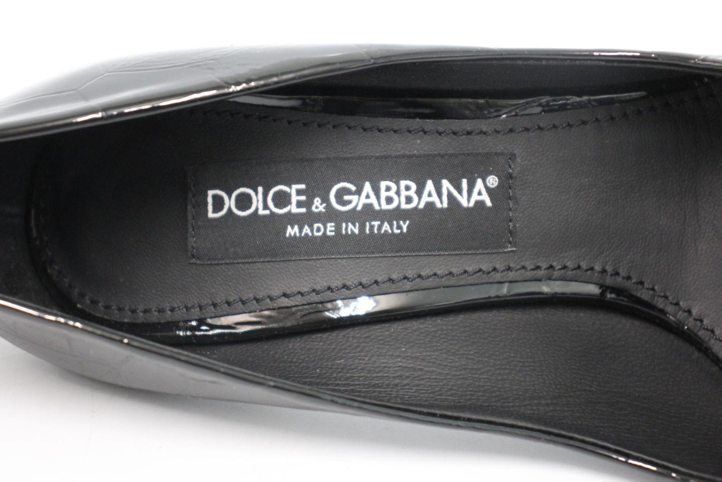 DOLCE & GABBANA Ladies Black Croc Print Patent Leather Pumps Shoes EU38 UK5 NEW