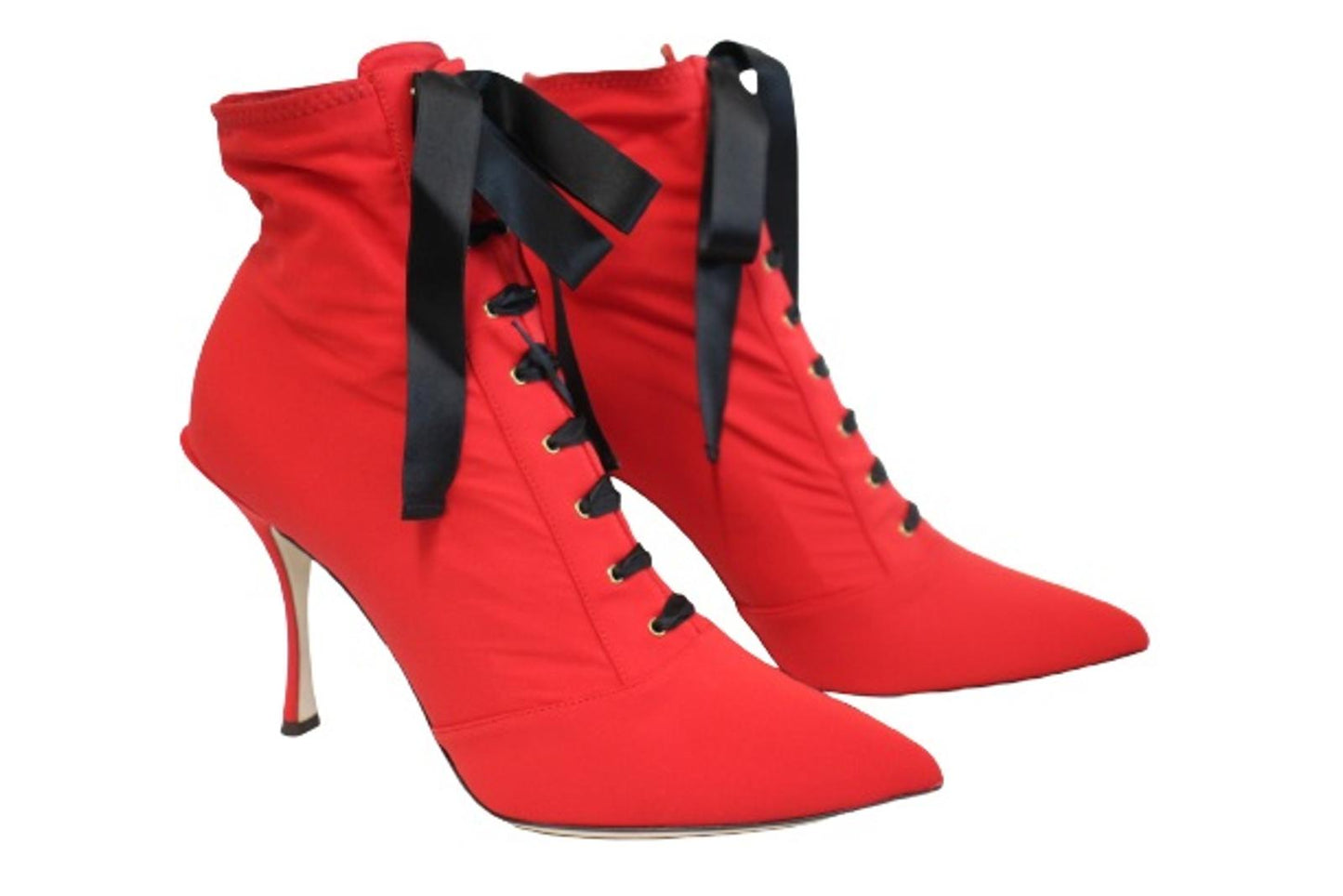 DOLCE & GABBANA Ladies Red Jersey Stretch Satin Lace Lori Booties EU40 UK7 NEW