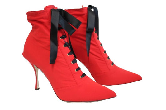 DOLCE & GABBANA Ladies Red Jersey Stretch Satin Lace Lori Booties EU40 UK7 NEW