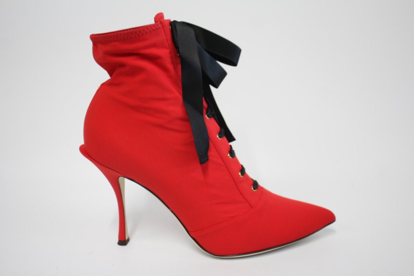 DOLCE & GABBANA Ladies Red Jersey Stretch Satin Lace Lori Booties EU40 UK7 NEW