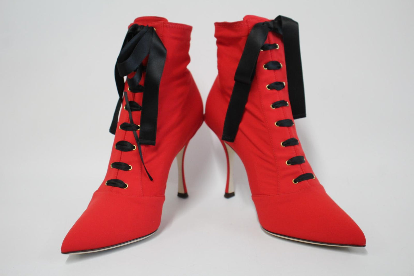 DOLCE & GABBANA Ladies Red Jersey Stretch Satin Lace Lori Booties EU40 UK7 NEW