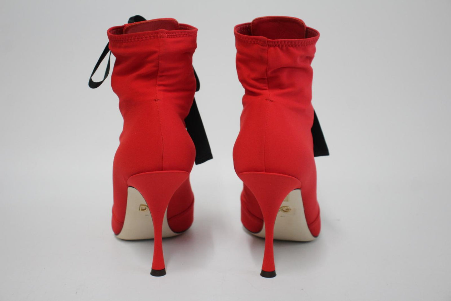 DOLCE & GABBANA Ladies Red Jersey Stretch Satin Lace Lori Booties EU40 UK7 NEW
