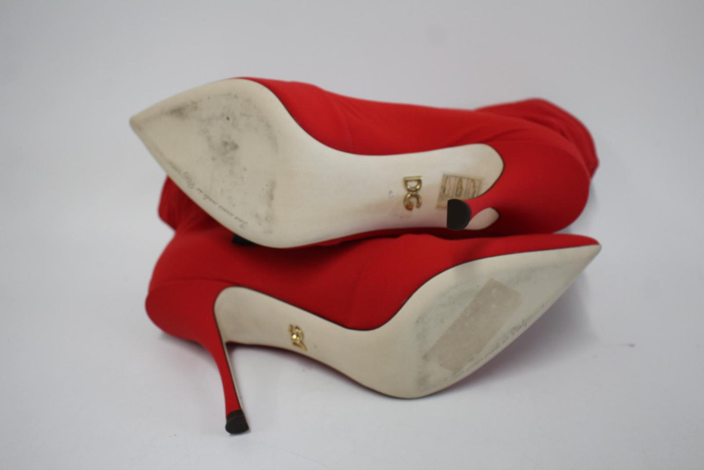 DOLCE & GABBANA Ladies Red Jersey Stretch Satin Lace Lori Booties EU40 UK7 NEW