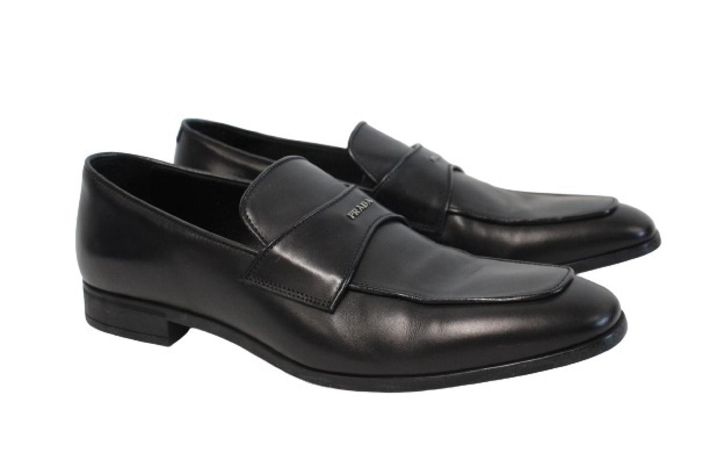 PRADA Men's 2DC192 Black Leather Logo Strap Business Shoes Size UK8.5 NEW