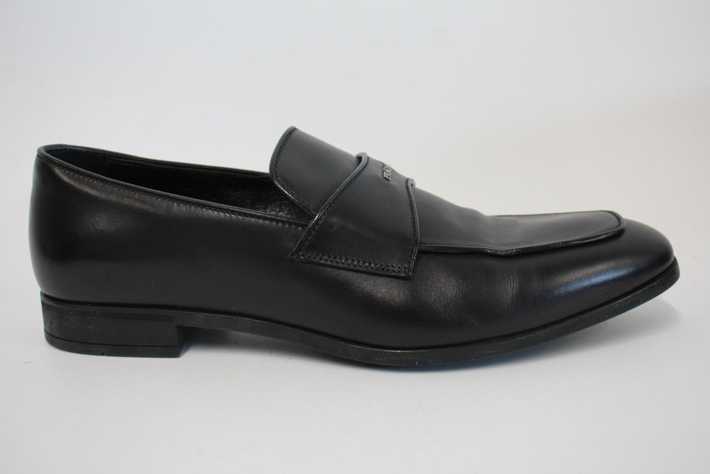 PRADA Men's 2DC192 Black Leather Logo Strap Business Shoes Size UK8.5 NEW