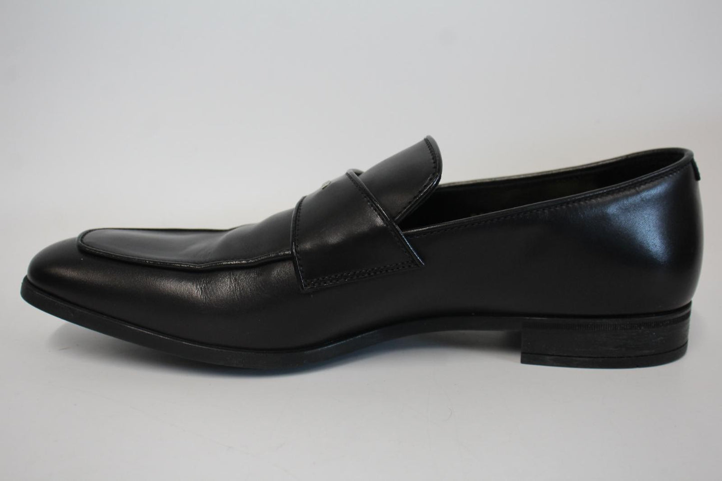 PRADA Men's 2DC192 Black Leather Logo Strap Business Shoes Size UK8.5 NEW