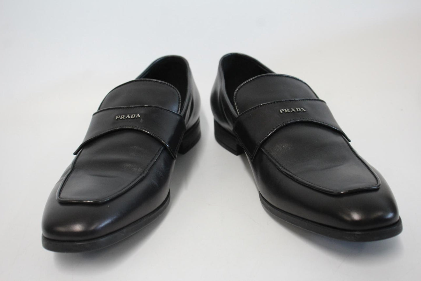 PRADA Men's 2DC192 Black Leather Logo Strap Business Shoes Size UK8.5 NEW