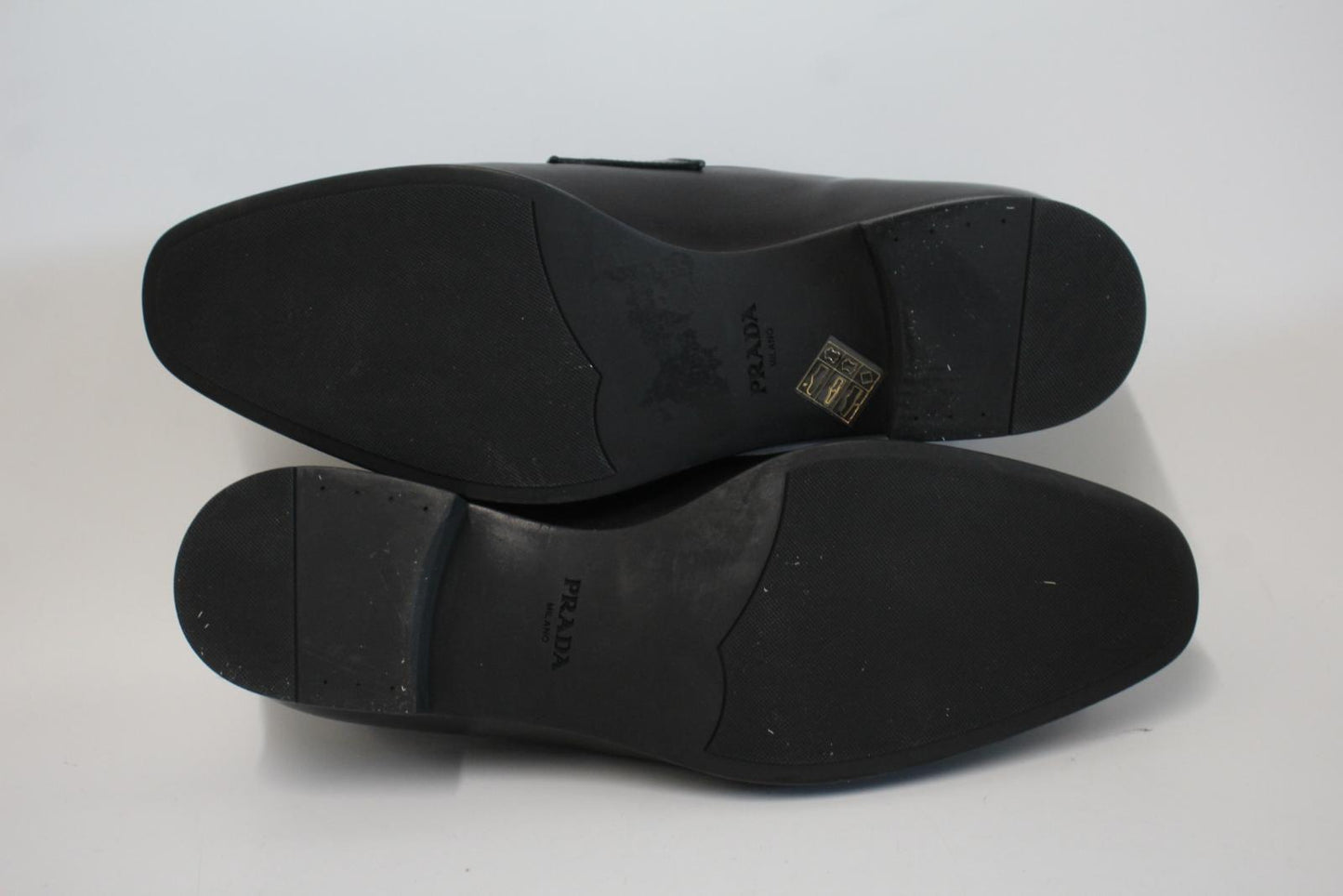 PRADA Men's 2DC192 Black Leather Logo Strap Business Shoes Size UK8.5 NEW