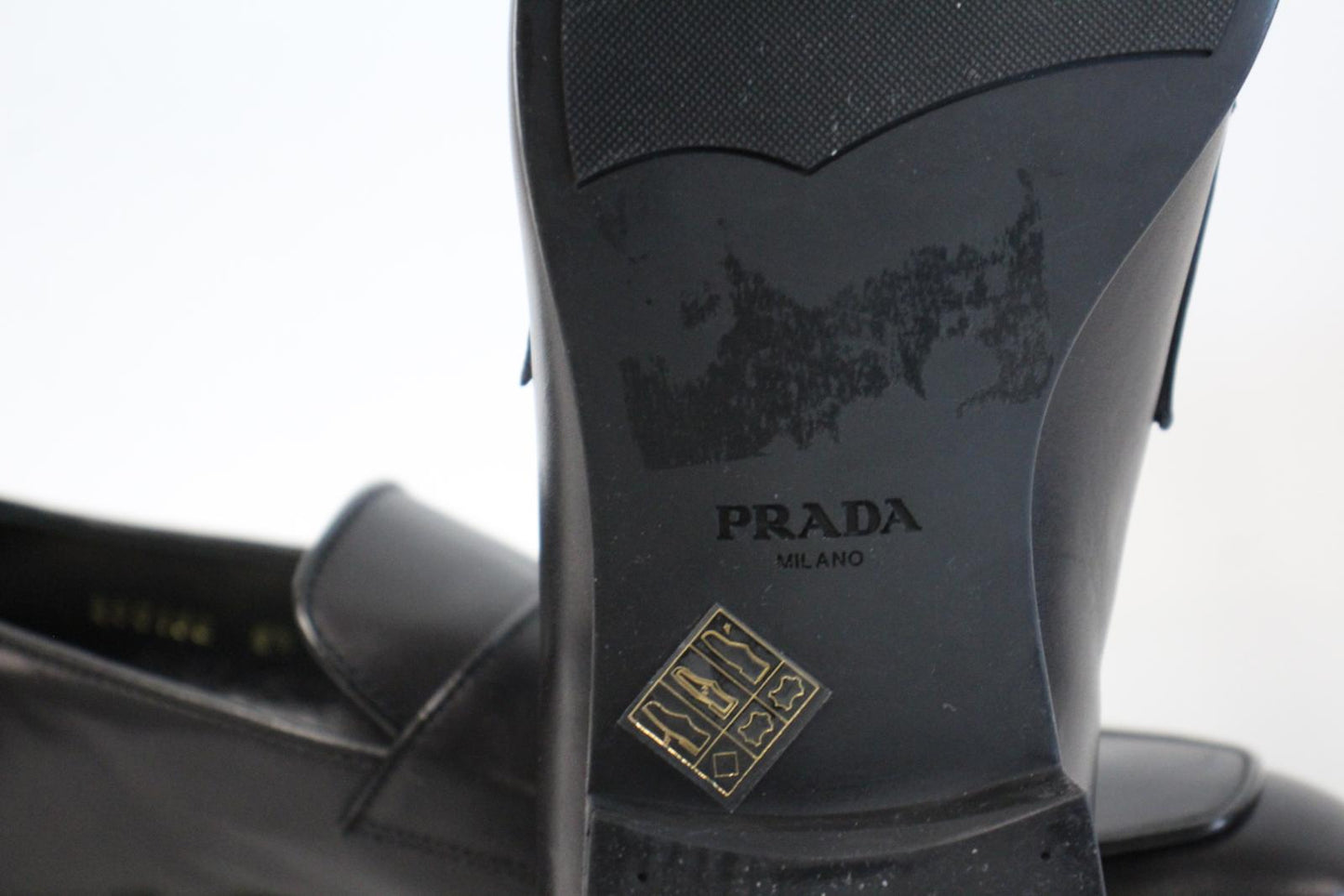 PRADA Men's 2DC192 Black Leather Logo Strap Business Shoes Size UK8.5 NEW