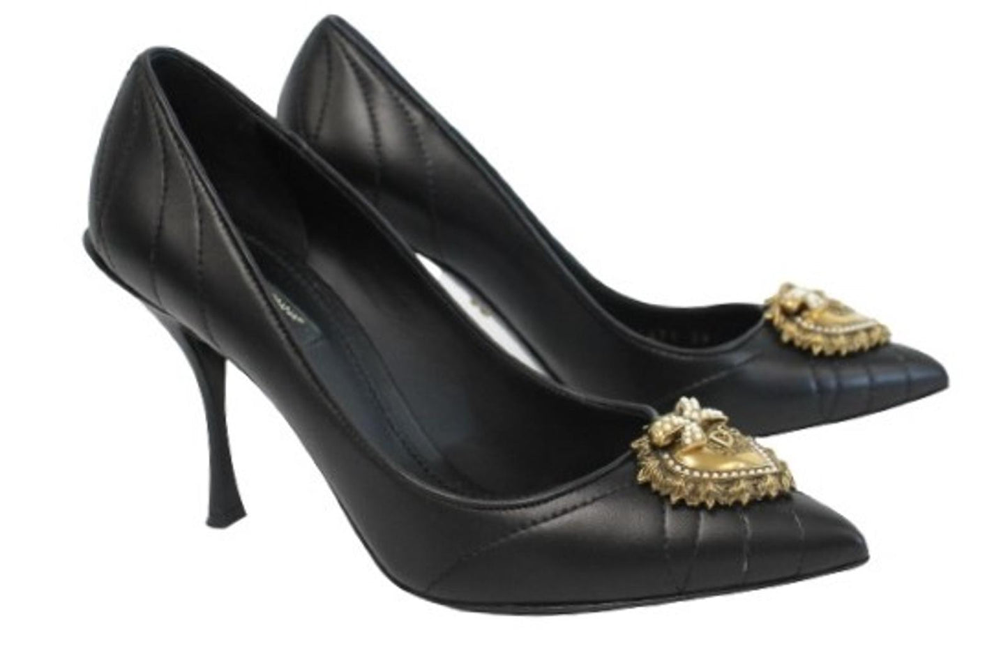 DOLCE & GABBANA Ladies Black Leather Embellished Devotion Pumps EU39 UK6 NEW