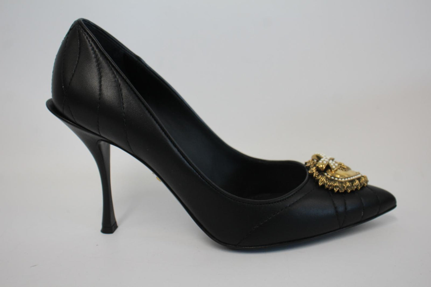 DOLCE & GABBANA Ladies Black Leather Embellished Devotion Pumps EU39 UK6 NEW